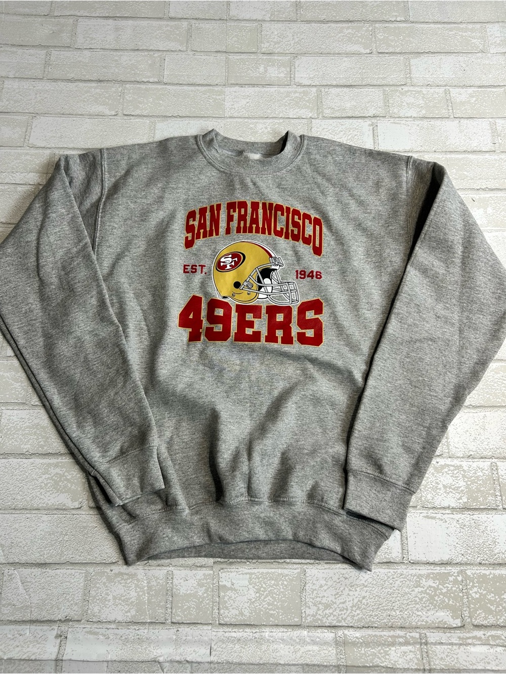 San Francisco 49ers Game Day Football Gray Crewneck Sweatshirt Kids XL
